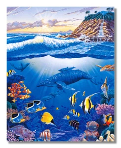 Quadro da parete cascata paradiso pesce mare balena e tartaruga marina 8x10 stampa artistica - Foto 1 di 1
