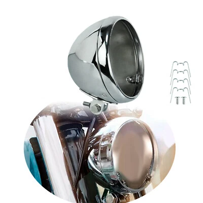7 "Chrom Scheinwerfer Montage Eimer Shell Gehäuse Abdeckung Halterung Für Harley - Bild 1 von 4
