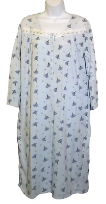 Camisón para mujer M manga larga tejido debajo de la rodilla azul floral ojales ribete de encaje Foto 1 de 4