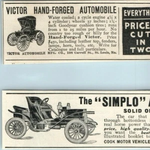 LOTE de anuncios impresos de banner de automóvil de 1900 Victor Auto Simplo Touring Car Original C53 - Imagen 1 de 2