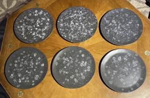 Lot of 6 Cracker Barrel Marble Black & White Speckles 11.5” Dinner Plates RARE - Picture 1 of 13