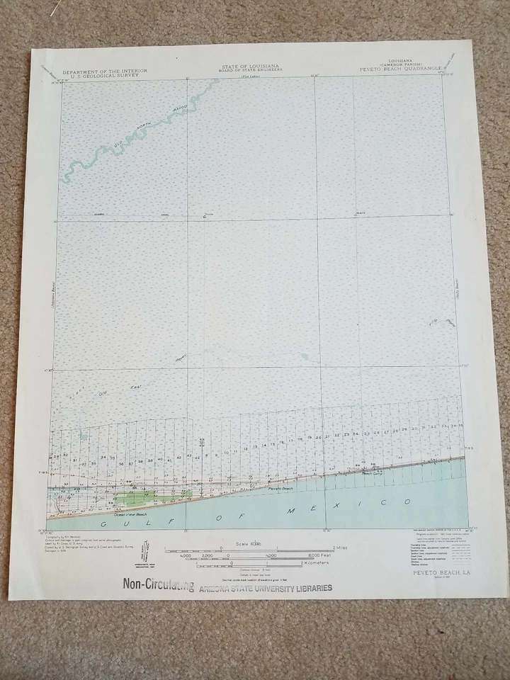 22x29 1935 USGS Topo Peveto Beach, Louisiana Eli Ridge Old East Bayou vista al mar Foto 1 de 1