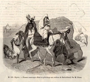 IMAGE 1849 ENGRAVING ALGERIE FEMME ALLANT PELERINAGE BAB EL OUED - Picture 1 of 1