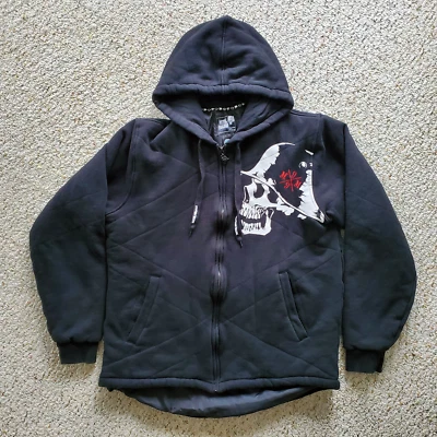 Y2K Metal Mulisha Full Zip Hoodie Lined Jacket Skull & Helmet Black RARE, Size M - Image 1 of 4