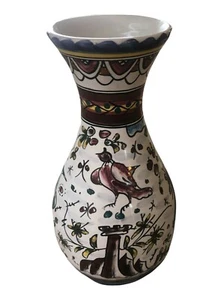 Signed Portugal Pottery Vase with Beautiful Whimsical Animal Illustrations - Picture 1 of 7