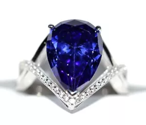 8 ct PREMIUM AAAA TANZANITE & 40 VVS DIAMOND STATEMENT GYPSY 14K W GOLD FILL 10. - Picture 1 of 12