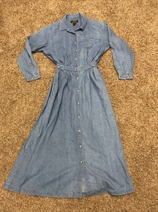 Y2K Eddie Bauer Womens Peasant Prairie Cottage Denim Button Shirt Dress S A43 - Picture 1 of 4