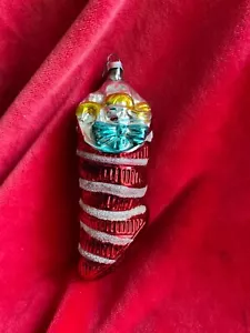 Vintage Hand Blown Glass  Frosted Christmas Stocking Ornament - Picture 1 of 7