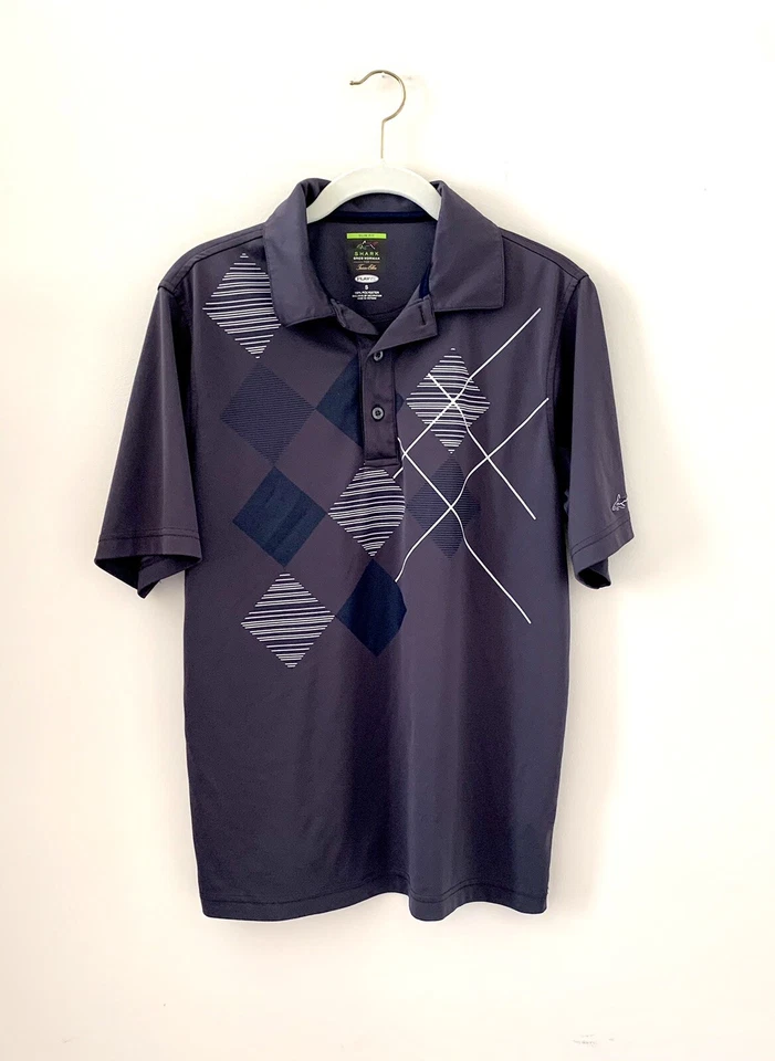 🌷 Greg Norman Play Dry Slim Fit Shark Logo Polo Golf Shirt w Stripes Size Small - Image 1 of 4
