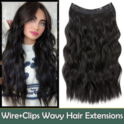 Thick Hairpiece Wire Clip In As Human Hair Extension Invisible One Piece Natural - Image 1 of 4