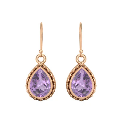 7x5MM Pear Shape Amethyst 14k Rose Gold Wire Hook Teardrop Women Earrings - Image 1 of 4