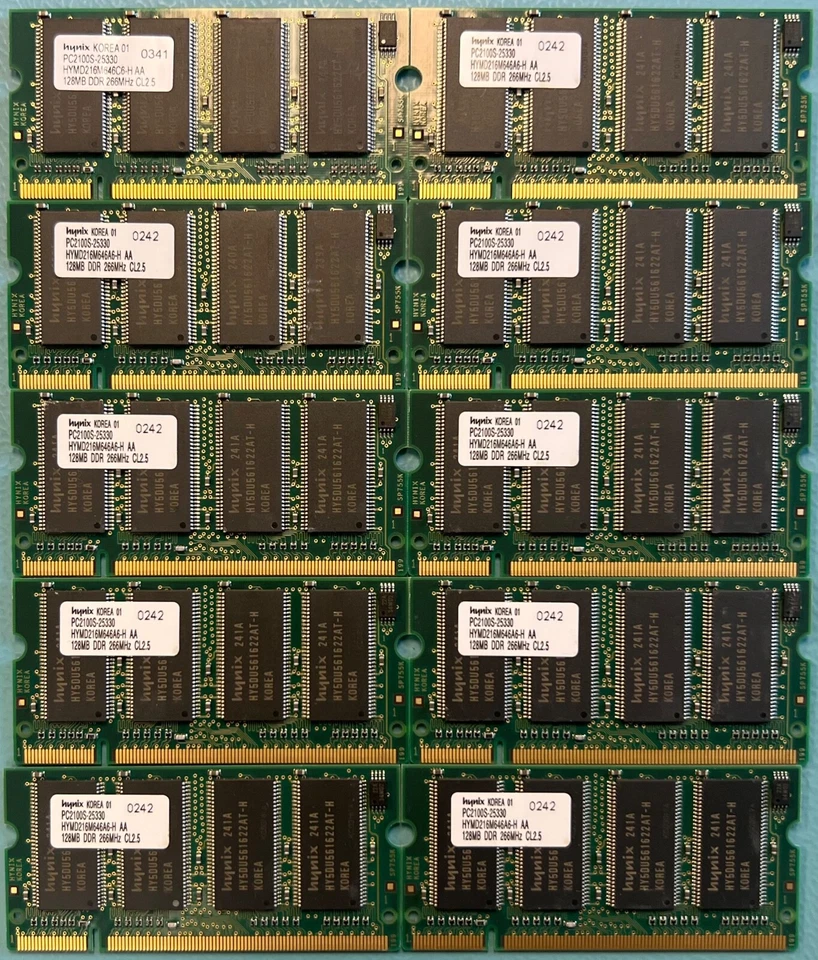 LOT OF 10 Hynix HYMD216M646A6-H/ HYMD216M646C6-H PC2100 128 MB 266MHz DDR Memory - Image 1 of 1