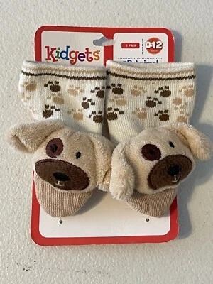 NWT 1 Pair 0-12 Month Brown & Tan 3D Animal Socks-Puppies - Image 1 of 4