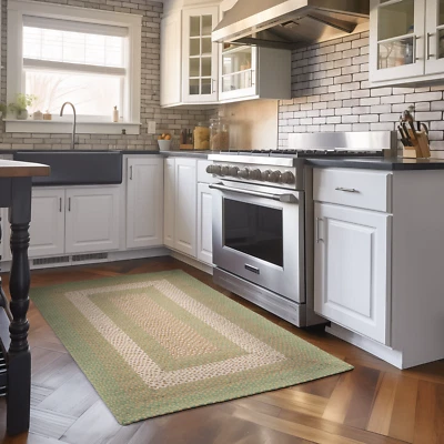 Country Braided Area Rug Farmhouse Green Rug for Kitchen & Dining Rooms - Image 1 of 4