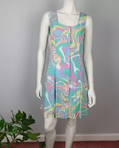 Dangerfield Size 10 Summer Skater Dress Colourful Sleeveless Scoop Neck Buttons - Picture 1 of 11