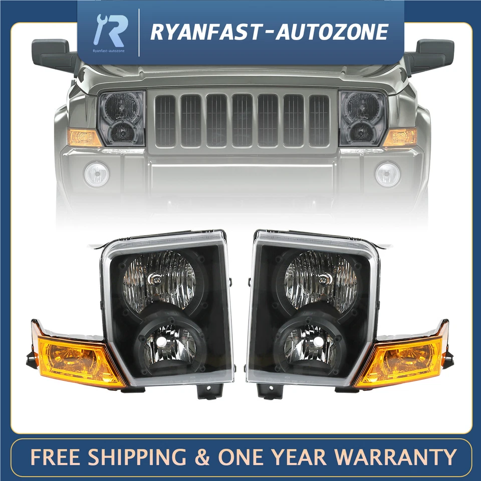 Nuevos faros cristal negro izquierda+derecha aptos para Jeep Commander 2006-2010 Foto 1 de 4