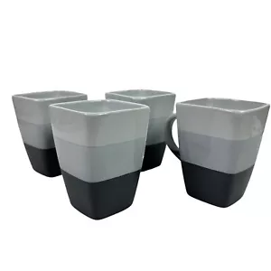 Target Home Square Coffee Mugs Gray Black Stripe 14oz Set Of 4 Color Block Cups - Picture 1 of 9
