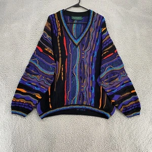 VTG Tundra Canada 3D Knit Sweater Mens XL Textured Cosby Biggie Grandpa Colorful - Picture 1 of 11