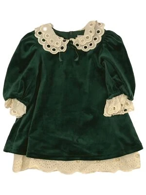 Infant Girls Green Velvet Ruffled Christmas Holiday Baby Dress - Image 1 of 2
