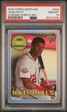 2018 TOPPS HERITAGE CHROME PURPLE REFRACTOR #502 JUAN SOTO RC PSA 10 GEM MINT