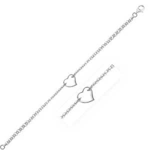 14k White Gold Cable Chain Anklet with Open Heart Station - Picture 1 of 1