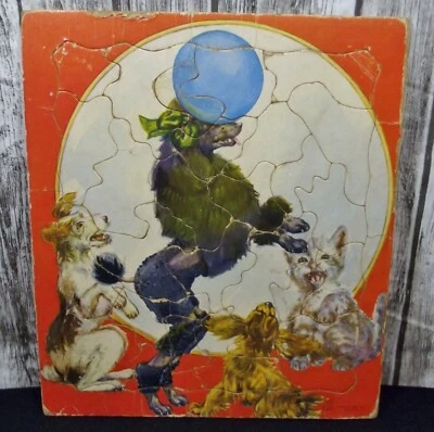 Vintage Saalfield Animals Frame Tray Puzzle Dogs & Cat 1950s Collectible Toy - Image 1 of 4