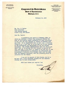 Kenneth M Regan SIGNED 1953 letter from Texas congressman to the Peru Mining Co. - Picture 1 of 4
