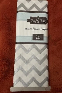 Crafty Cuts Chevron White And Silver 1 yard 100% Cotton 44” x 36” Craft Quilt - Picture 1 of 4