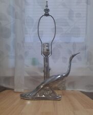 Vintage Art Nouveau Silver Metal Bird by Tree Table Desk Lamp 10" tall
