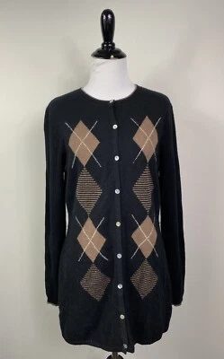Cárdigan Peck & Peck M Negro Beige Argyle Cachemira Manga Larga Foto 1 de 4