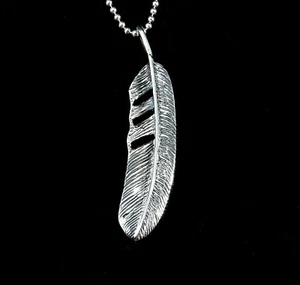 Large Handcrafted Solid 925 Sterling Silver Eagle Feather Slide Pendant - Picture 1 of 5