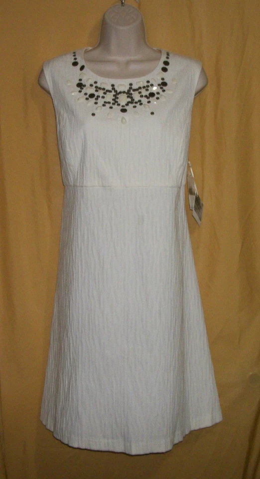 Mac & Jac women's ivory off white beads stretch simple shift knee dress top $99 - Image 1 of 4