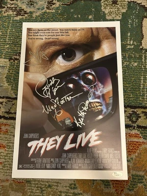 Актерский состав Родди Пайпера Кита Дэвида Джона Карпентера с подписью 11x17 They Live сертификат подлинности JSA 1988 - Изображение 1 из 4