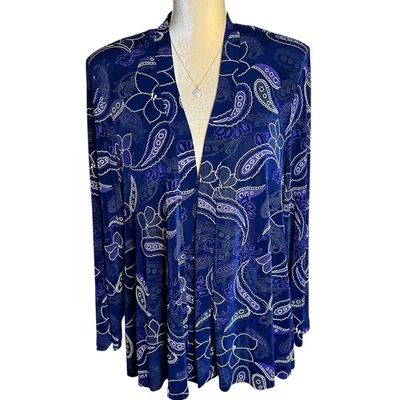 Chaqueta R&M Richards Frente Abierto Talla 16W Ligera Azul Púrpura Blanco Floral De Colección Foto 1 de 4