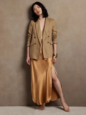 Banana Republic Dreamer Silk Gold Copper Slit High Waist Straight Maxi Skirt XS - Image 1 of 4