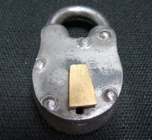 Antique Steel Lock with Brass Key Cover No Key - Picture 1 of 4