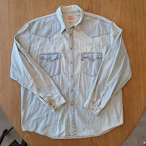 Levis Denim Shirt Adult 2XL XXL Blue Pearl Snap Western Red Tab Men - Picture 1 of 8