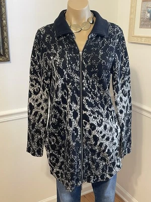 Длинный кардиган на молнии с серым и черным анималистическим принтом туника свитер куртка Chico's 0 - Изображение 1 из 4