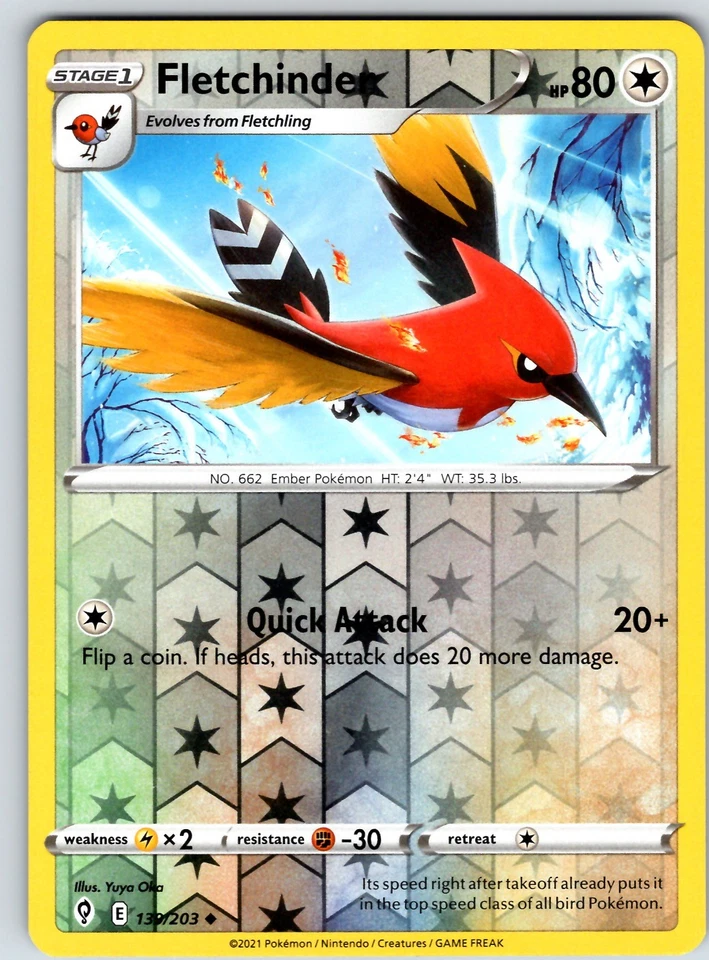 Fletchinder Uncommon SWSH07: Evolving Skies Reverse Holo 139/203 LP - Image 1 of 1