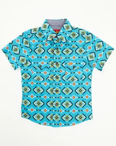 Rodeo Boys' Clothing Little  Southwestern Print Short Sleeve Snap Western Shirt - Picture 1 of 3