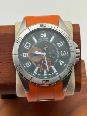 Hugo Boss Naranja 1512812 46mm Esfera Negra Correa Naranja Cuarzo Batería Nueva Foto 1 de 4