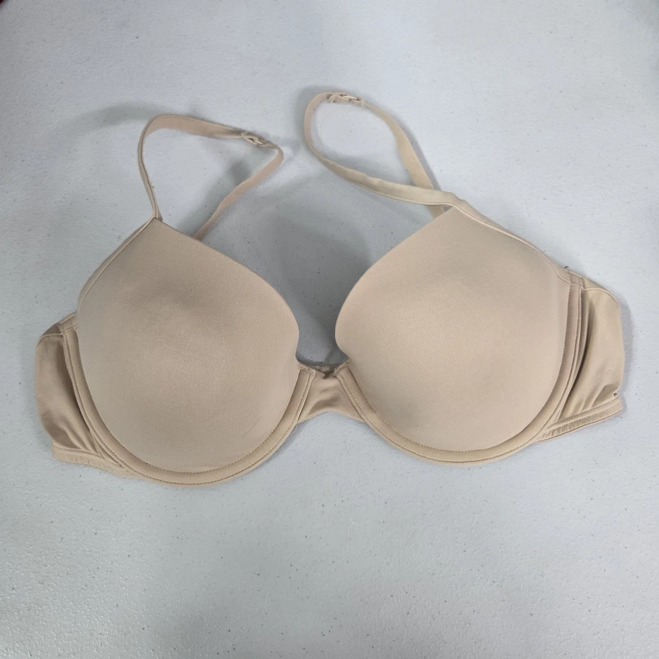 Victoria's Secret 粉色女式文胸 36D 米色 T 恤 Demi 钢圈浅衬里 — 第 1/4 张图片