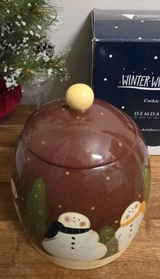 Tarro de galletas Demdaco Deb Hrabik Winter Whimsy 2004 muñeco de nieve nuevo con caja Foto 1 de 4