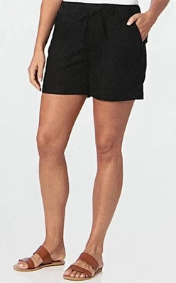 Pantalones cortos cómodos Briggs para mujer cintura elástica mezcla de lino, negros, talla mediana Foto 1 de 3