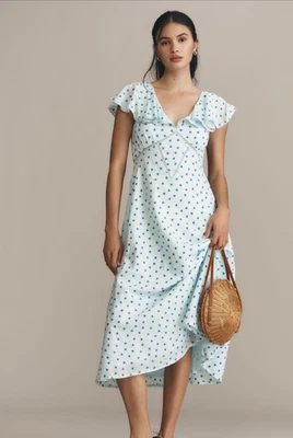 Anthropologie Mille Midi платье синий Eloise трепетать рукав хлопок опрятный XS новый с Ярлыками - Изображение 1 из 4