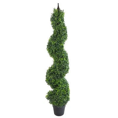 120cm (4ft) Tall Artificial Boxwood Tower Tree Topiary Spiral Metal Top - Image 1 of 4