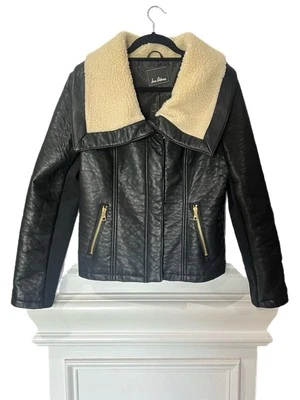 Chaqueta de aviador SAM EDELMAN para mujer Caitlyn imitación cuero Sherpa Moto negra MED Foto 1 de 4