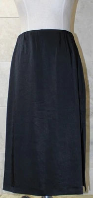 Old Navy sz L (waist 30") Black Satin Midi Slip Skirt Side Zip Side Slit New - Image 1 of 4