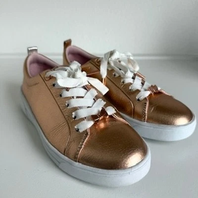 Zapatillas TED BAKER Gielli Cuero Dorado Rosa Cinta Cordones EE. UU. 6 Zapatos Metálicos Foto 1 de 4