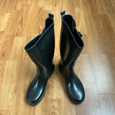 CAPELLI New York Mid-calf Black Rubber Glittery Rain Boots ~ Size 9 US Foto 1 de 4